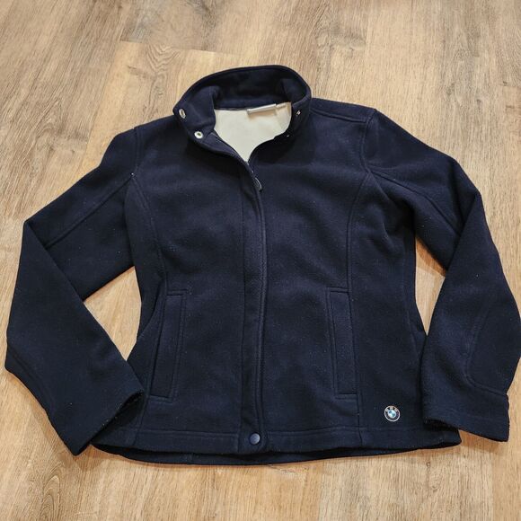 BMW Jackets & Blazers - BMW - Vintage Women’s Full Zip Black Fleece Sweatshirt Jacket Medium Embroidered